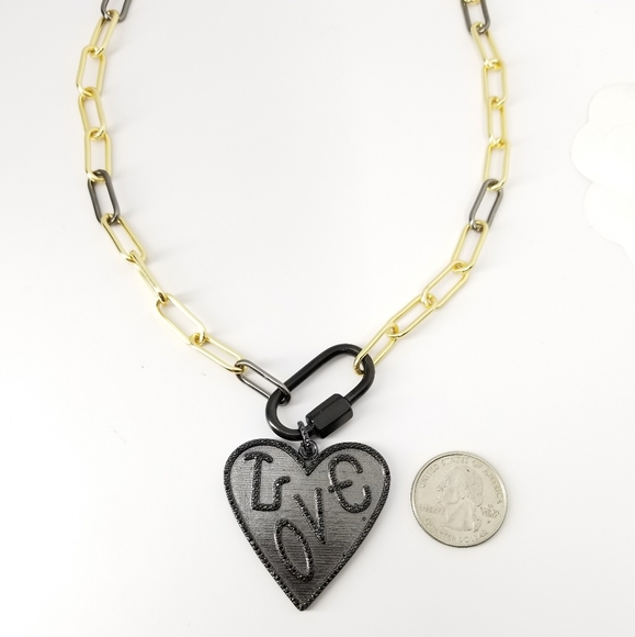 NWT Heart LOVE Pave CZ Paperclip Carabiner Choker - Picture 9 of 11